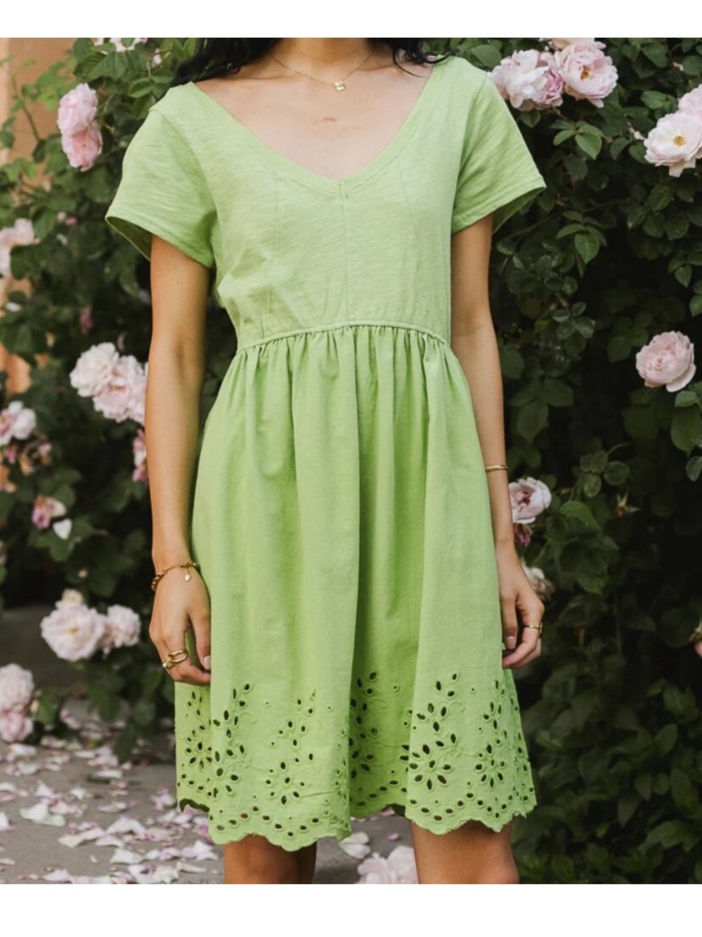 BOHME Aria Eyelet Lace Mini Dress in Green